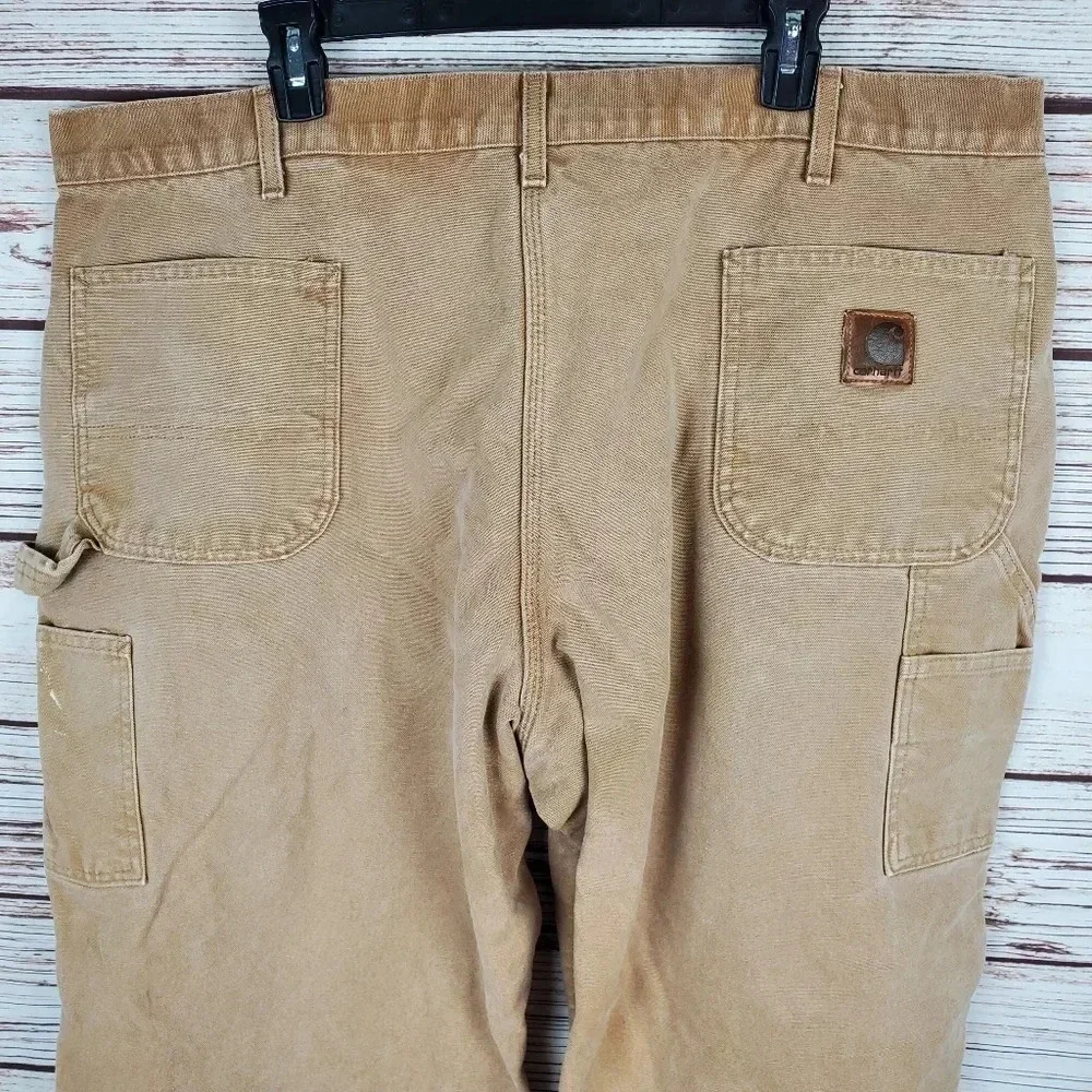 Carhartt Mens 44x30 Vintage B11 Brown Flannel Lined Carpenter Canvas Pants